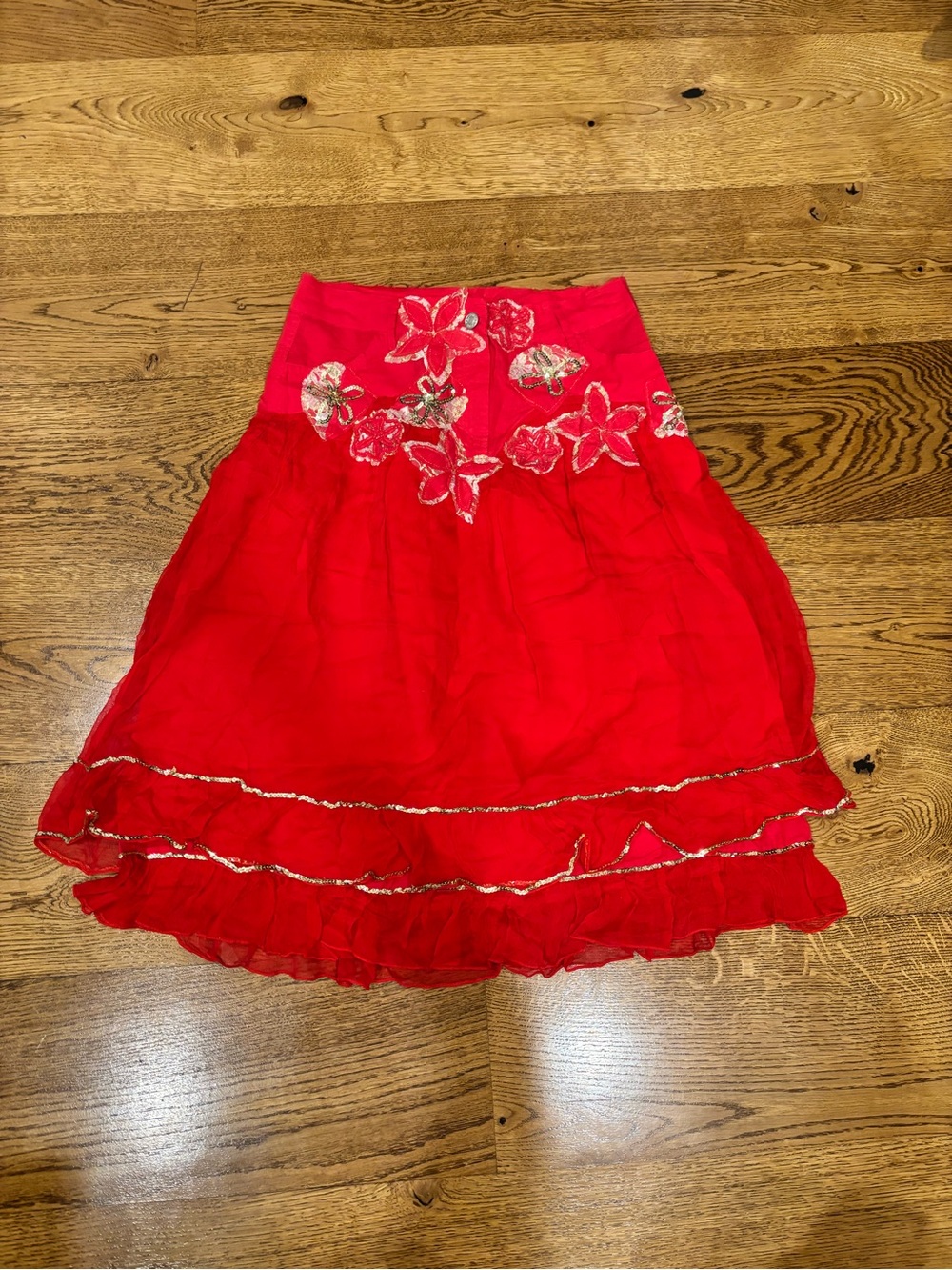Y2K Nwt West 38 100% Silk Red  Embroidered   Midi Deadstock Size Small Skirt